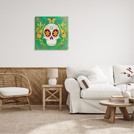 Stupell Industries Floral Day Of Dead Guitar Skull Canvas Wall Art